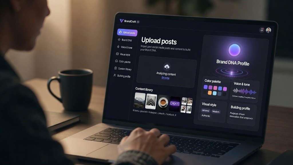 Velithra dashboard — build your Brand DNA profile from past social content